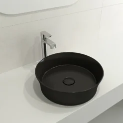 BOCCHI Sottile 15" Round Vessel Fireclay Bathroom Sink, Matte Black, 1478-004-0125