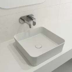 BOCCHI Sottile 15" Square Vessel Fireclay Bathroom Sink, Matte White, 1477-002-0125