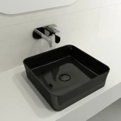 BOCCHI Sottile 15" Square Vessel Fireclay Bathroom Sink, Black, 1477-005-0125