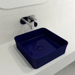 BOCCHI Sottile 15" Square Vessel Fireclay Bathroom Sink, Sapphire Blue, 1477-010-0125