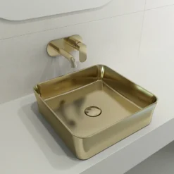 BOCCHI Sottile 15" Square Vessel Fireclay Bathroom Sink, Matte Gold, 1477-403-0125
