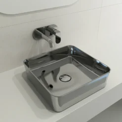 BOCCHI Sottile 15" Square Vessel Fireclay Bathroom Sink, Platinum, 1477-401-0125
