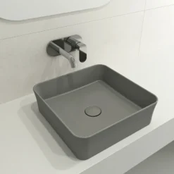 BOCCHI Sottile 15" Square Vessel Fireclay Bathroom Sink, Matte Gray, 1477-006-0125