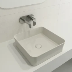 BOCCHI Sottile 15" Square Vessel Fireclay Bathroom Sink, Biscuit, 1477-014-0125