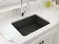 BOCCHI Sotto 24" Dual Mount Fireclay Kitchen Sink Kit with Accessories, Matte Dark Gray, 1627-020-0120