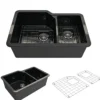 BOCCHI Sotto 33" Dual Mount Fireclay Kitchen Sink with Accessories, 60/40 Double Bowl, Black, 1506-005-0120