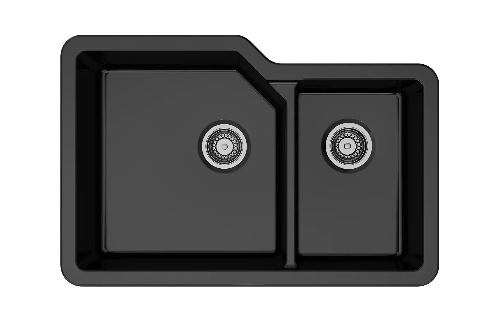 BOCCHI Sotto 33" Dual Mount Fireclay Kitchen Sink with Accessories, 60/40 Double Bowl, Black, 1506-005-0120
