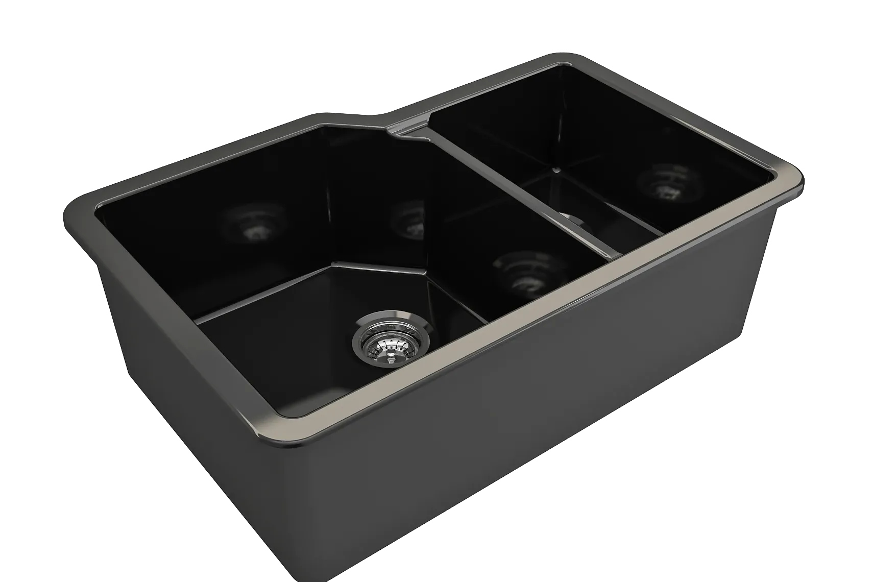 BOCCHI Sotto 33" Dual Mount Fireclay Kitchen Sink with Accessories, 60/40 Double Bowl, Black, 1506-005-0120