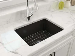 BOCCHI Sotto 24" Dual Mount Fireclay Kitchen Sink Kit with Accessories, Matte Black, 1627-004-0120