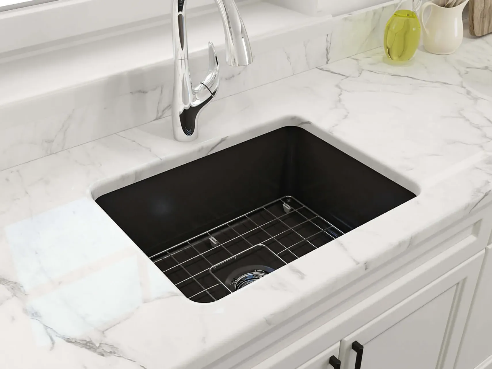 BOCCHI Sotto 24" Dual Mount Fireclay Kitchen Sink Kit with Accessories, Matte Black, 1627-004-0120