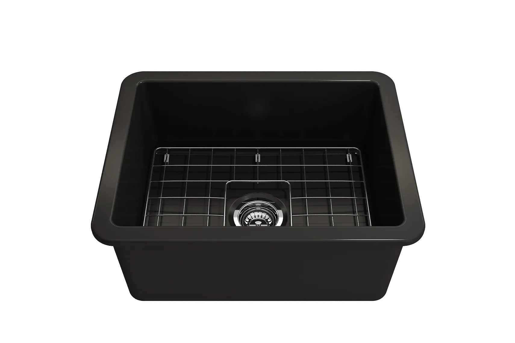 BOCCHI Sotto 24" Dual Mount Fireclay Kitchen Sink Kit with Accessories, Matte Black, 1627-004-0120