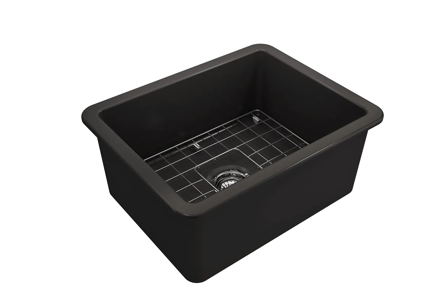 BOCCHI Sotto 24" Dual Mount Fireclay Kitchen Sink Kit with Accessories, Matte Black, 1627-004-0120