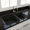 BOCCHI Sotto 33" Dual Mount Fireclay Kitchen Sink with Accessories, 60/40 Double Bowl, Matte Dark Gray, 1506-020-0120