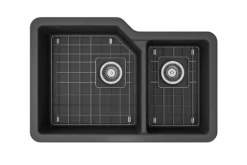 BOCCHI Sotto 33" Dual Mount Fireclay Kitchen Sink with Accessories, 60/40 Double Bowl, Matte Dark Gray, 1506-020-0120
