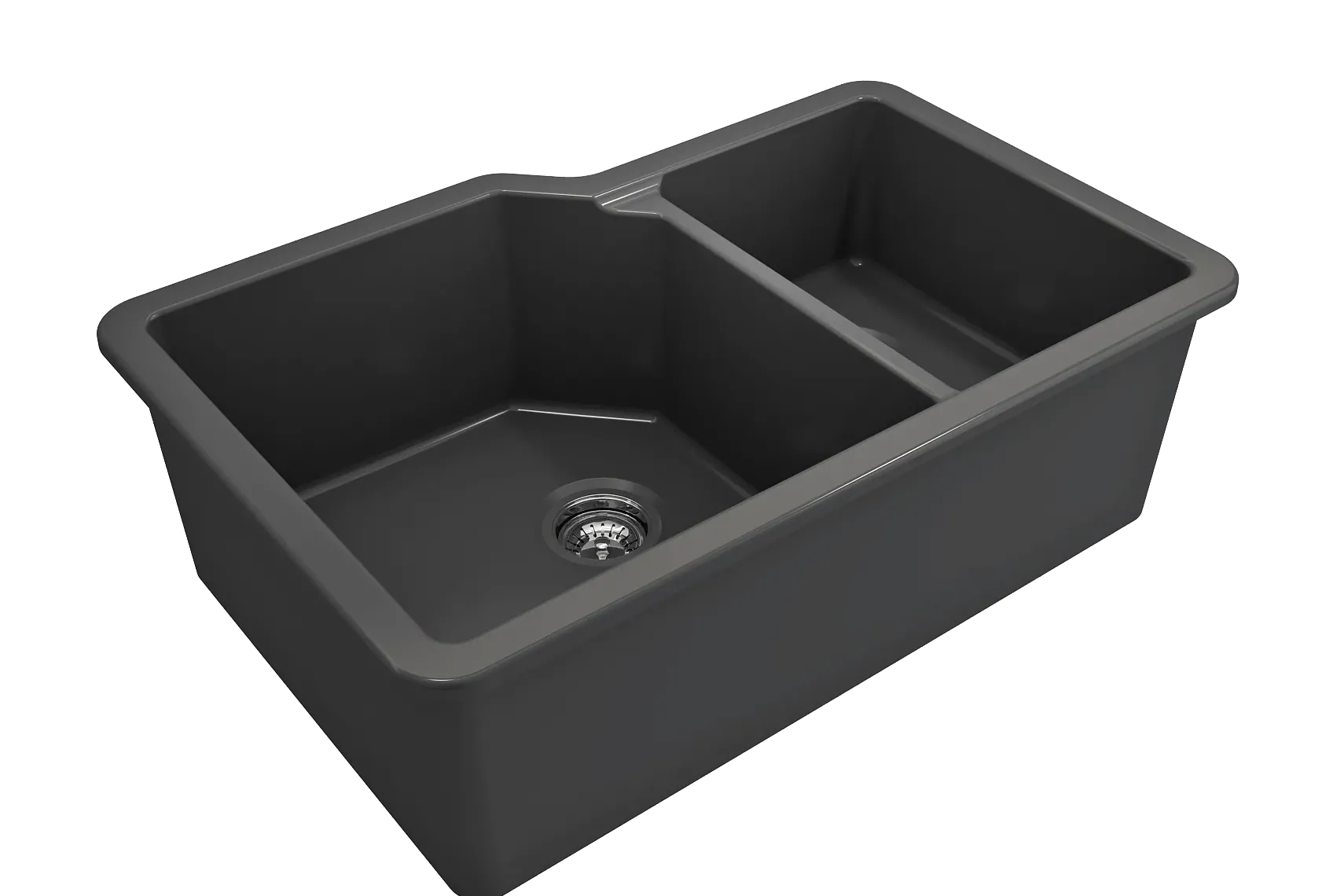 BOCCHI Sotto 33" Dual Mount Fireclay Kitchen Sink with Accessories, 60/40 Double Bowl, Matte Dark Gray, 1506-020-0120
