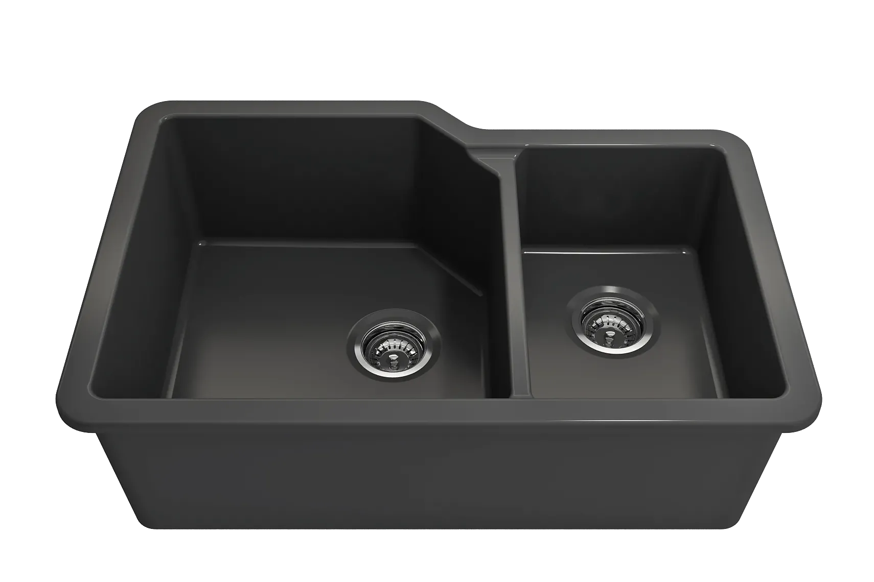 BOCCHI Sotto 33" Dual Mount Fireclay Kitchen Sink with Accessories, 60/40 Double Bowl, Matte Dark Gray, 1506-020-0120