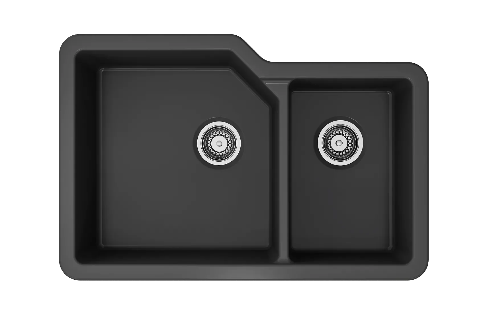 BOCCHI Sotto 33" Dual Mount Fireclay Kitchen Sink with Accessories, 60/40 Double Bowl, Matte Dark Gray, 1506-020-0120