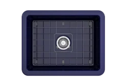 BOCCHI Sotto 24" Dual Mount Fireclay Kitchen Sink Kit with Accessories, Sapphire Blue, 1627-010-0120