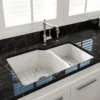 BOCCHI Sotto 33" Dual Mount Fireclay Kitchen Sink with Accessories, 60/40 Double Bowl, Matte White, 1506-002-0120