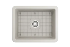 BOCCHI Sotto 24" Dual Mount Fireclay Kitchen Sink Kit with Accessories, Biscuit, 1627-014-0120