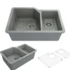 BOCCHI Sotto 33" Dual Mount Fireclay Kitchen Sink with Accessories, 60/40 Double Bowl, Matte Gray, 1506-006-0120