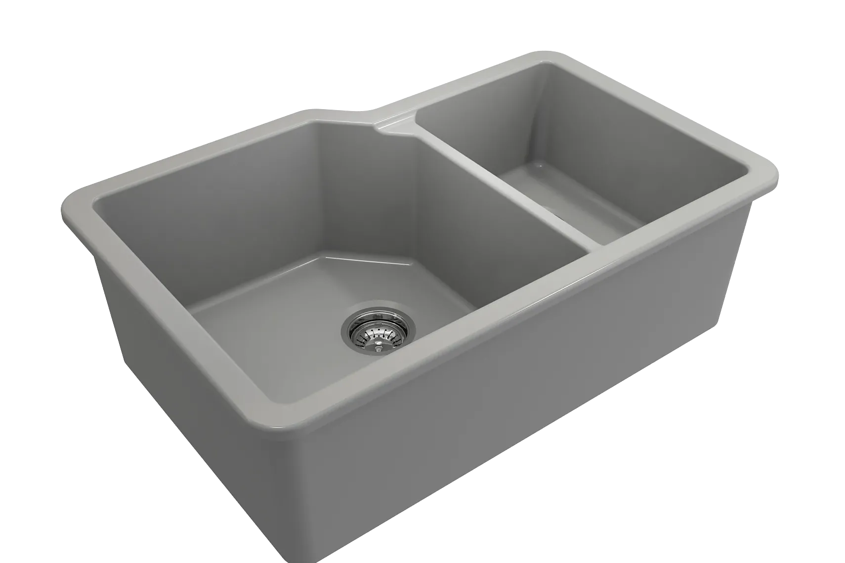 BOCCHI Sotto 33" Dual Mount Fireclay Kitchen Sink with Accessories, 60/40 Double Bowl, Matte Gray, 1506-006-0120