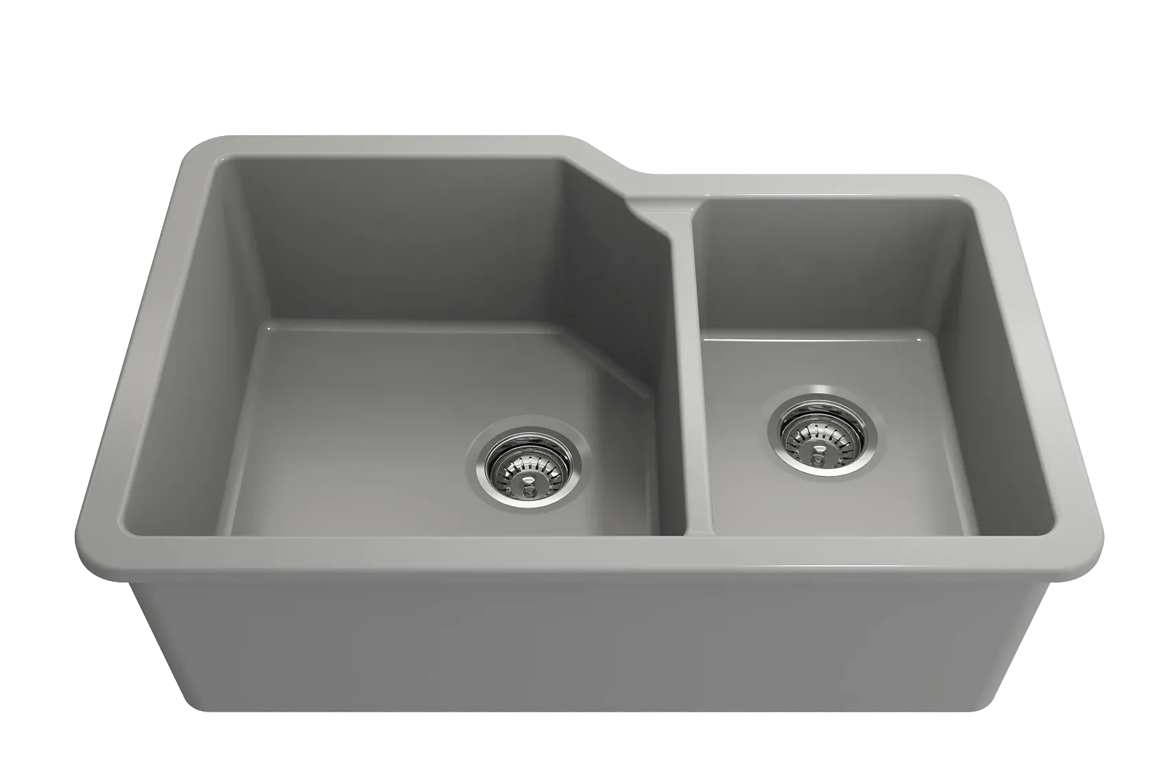 BOCCHI Sotto 33" Dual Mount Fireclay Kitchen Sink with Accessories, 60/40 Double Bowl, Matte Gray, 1506-006-0120