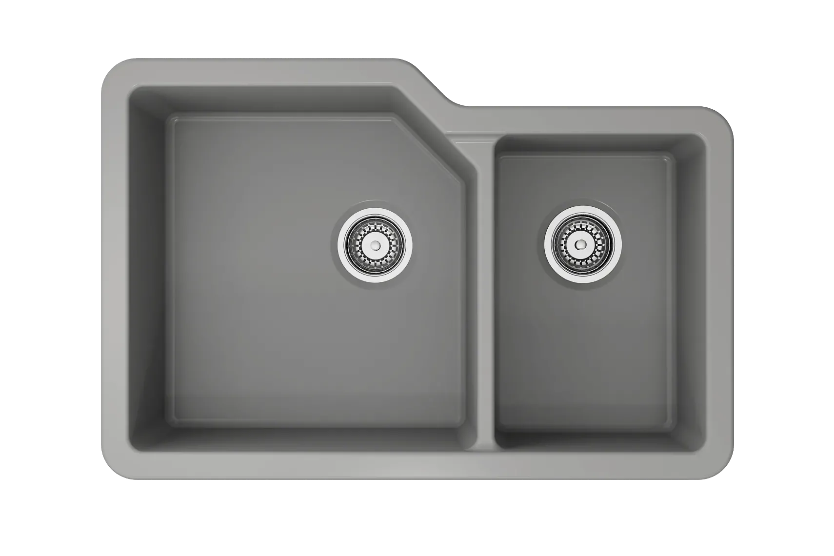 BOCCHI Sotto 33" Dual Mount Fireclay Kitchen Sink with Accessories, 60/40 Double Bowl, Matte Gray, 1506-006-0120