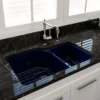 BOCCHI Sotto 33" Dual Mount Fireclay Kitchen Sink with Accessories, 60/40 Double Bowl, Sapphire Blue, 1506-010-0120