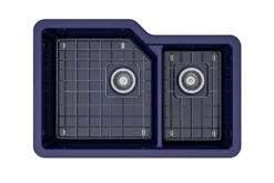 BOCCHI Sotto 33" Dual Mount Fireclay Kitchen Sink with Accessories, 60/40 Double Bowl, Sapphire Blue, 1506-010-0120