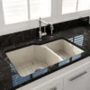 BOCCHI Sotto 33" Dual Mount Fireclay Kitchen Sink with Accessories, 60/40 Double Bowl, Biscuit, 1506-014-0120