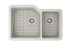 BOCCHI Sotto 33" Dual Mount Fireclay Kitchen Sink with Accessories, 60/40 Double Bowl, Biscuit, 1506-014-0120