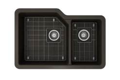 BOCCHI Sotto 33" Dual Mount Fireclay Kitchen Sink with Accessories, 60/40 Double Bowl, Matte Brown, 1506-025-0120