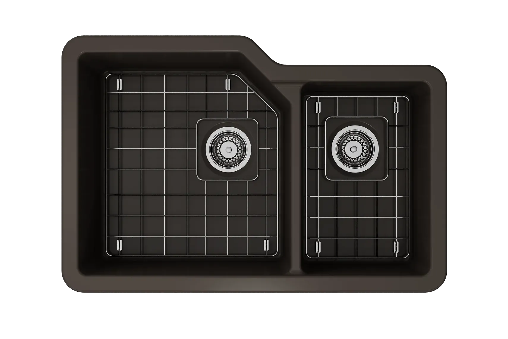 BOCCHI Sotto 33" Dual Mount Fireclay Kitchen Sink with Accessories, 60/40 Double Bowl, Matte Brown, 1506-025-0120