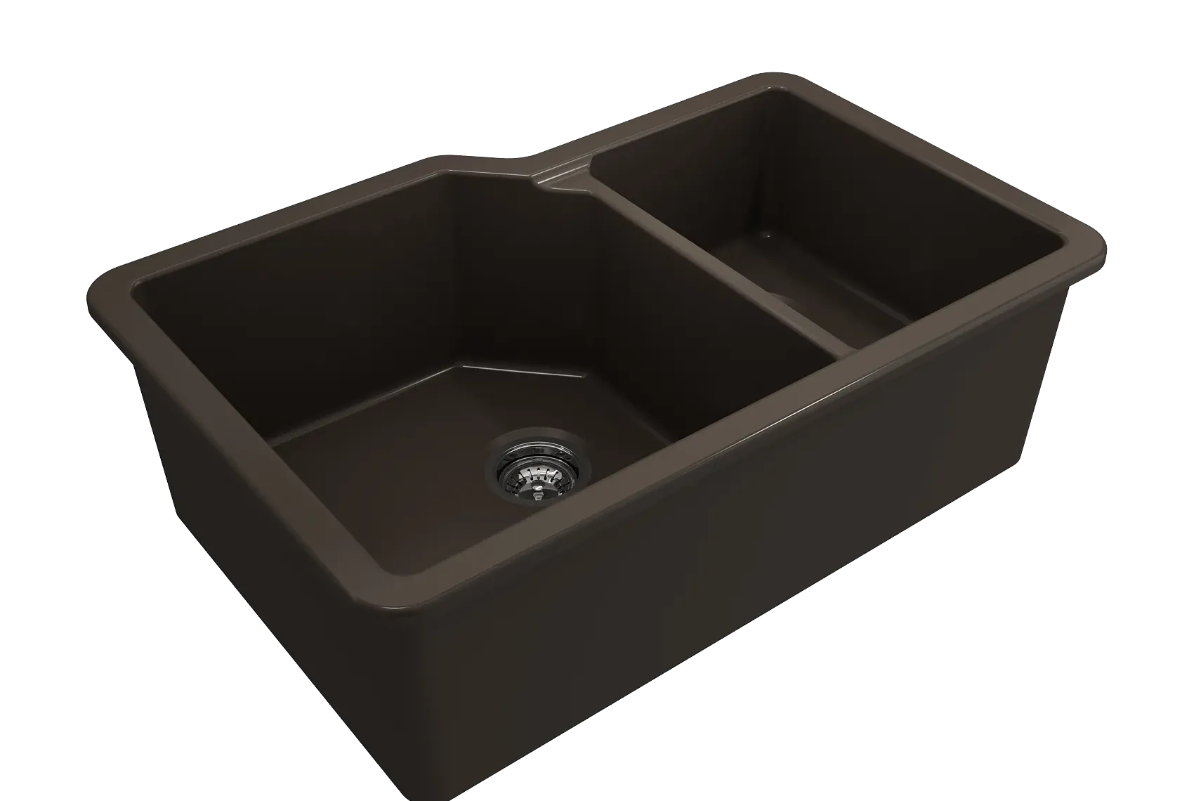BOCCHI Sotto 33" Dual Mount Fireclay Kitchen Sink with Accessories, 60/40 Double Bowl, Matte Brown, 1506-025-0120