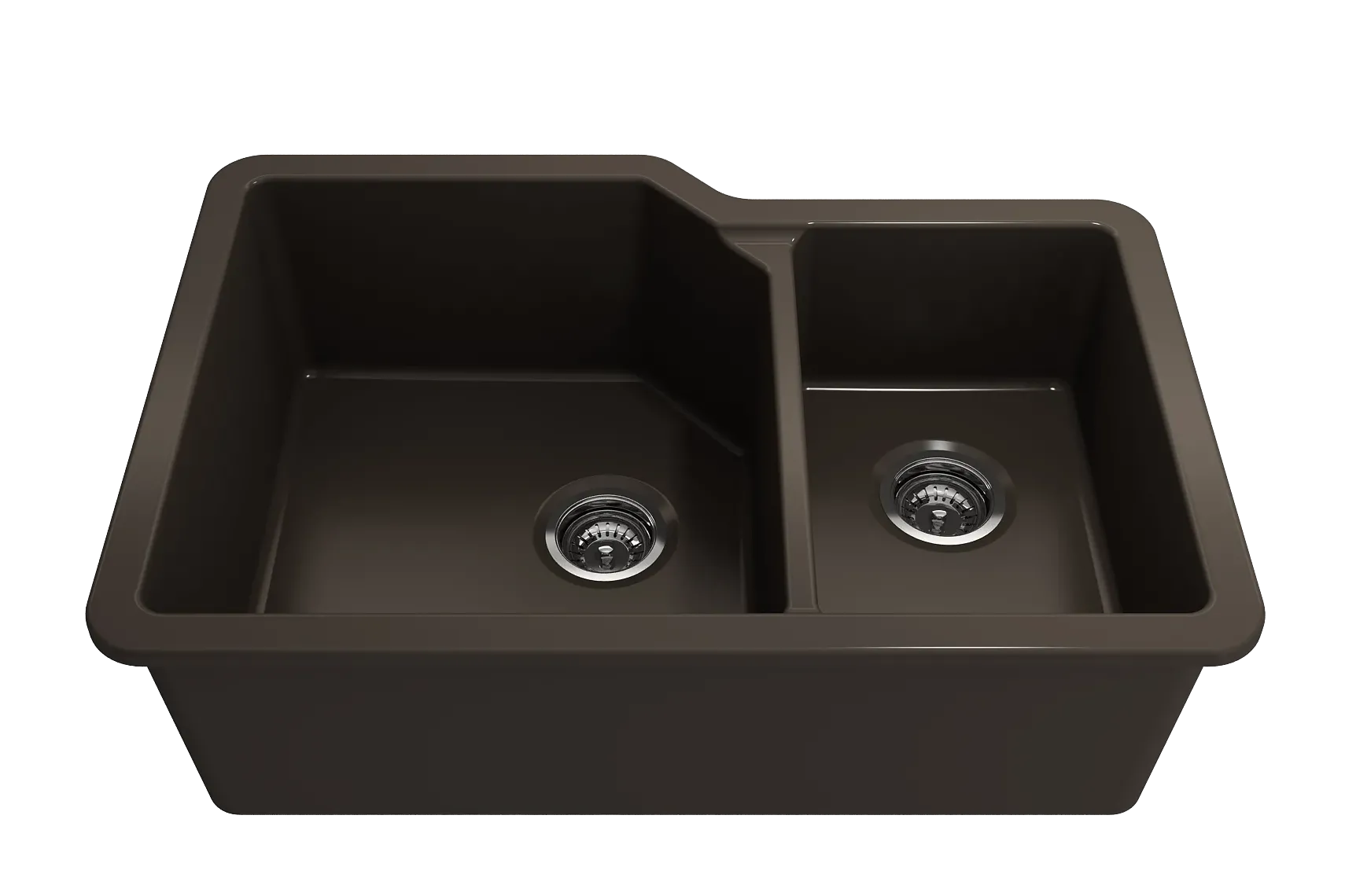 BOCCHI Sotto 33" Dual Mount Fireclay Kitchen Sink with Accessories, 60/40 Double Bowl, Matte Brown, 1506-025-0120
