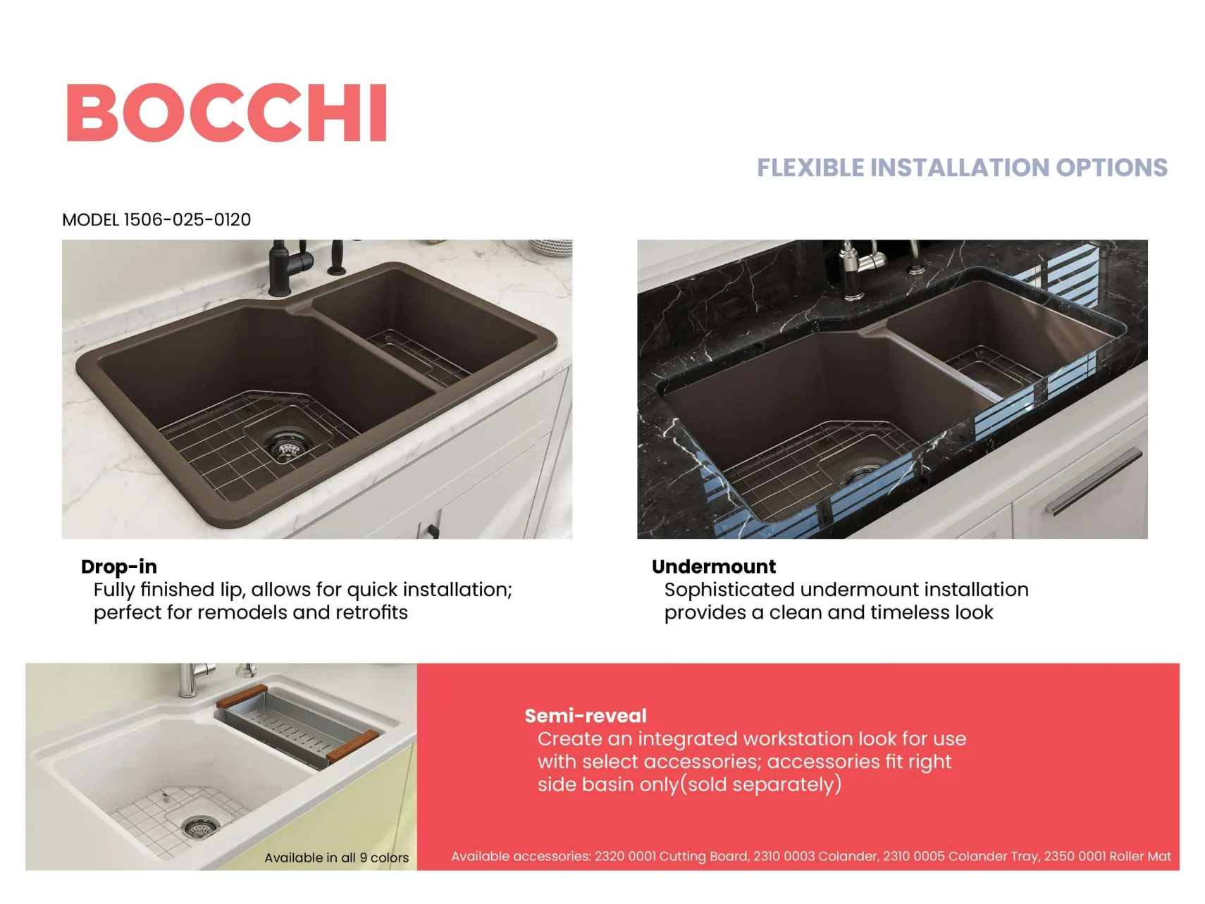 BOCCHI Sotto 33" Dual Mount Fireclay Kitchen Sink with Accessories, 60/40 Double Bowl, Matte Brown, 1506-025-0120