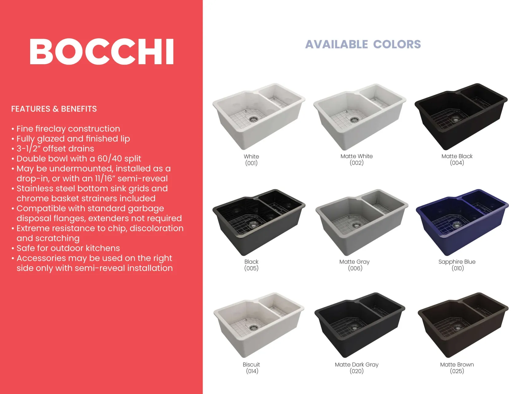 BOCCHI Sotto 33" Dual Mount Fireclay Kitchen Sink with Accessories, 60/40 Double Bowl, Matte Brown, 1506-025-0120