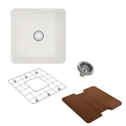 BOCCHI Sotto 18" Fireclay Bar/Prep Sink Kit with Accessories, White, 1359-001-KIT1