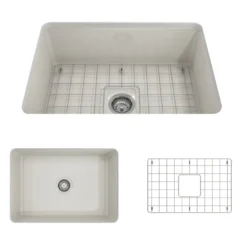 BOCCHI Sotto 27" Fireclay Dual Mount Single Bowl Kitchen Sink, Biscuit, 1360-014-0120
