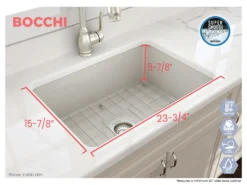 BOCCHI Sotto 27" Fireclay Dual Mount Single Bowl Kitchen Sink, Biscuit, 1360-014-0120