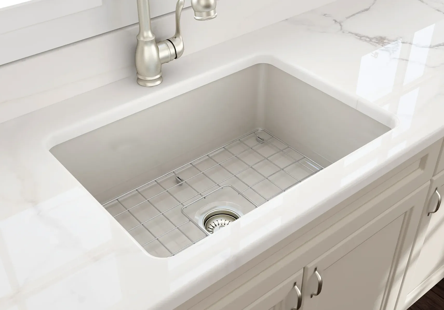 BOCCHI Sotto 27" Fireclay Dual Mount Single Bowl Kitchen Sink, Biscuit, 1360-014-0120