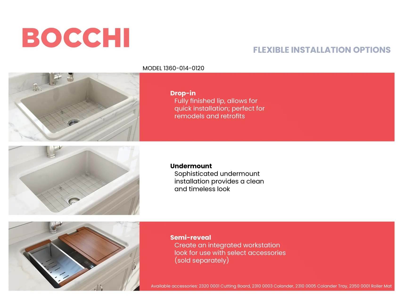 BOCCHI Sotto 27" Fireclay Dual Mount Single Bowl Kitchen Sink, Biscuit, 1360-014-0120