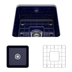 BOCCHI Sotto 18" Fireclay Undermount Single Bowl Bar Sink with Protective Bottom Grid and Strainer, Sapphire Blue, 1359-010-0120