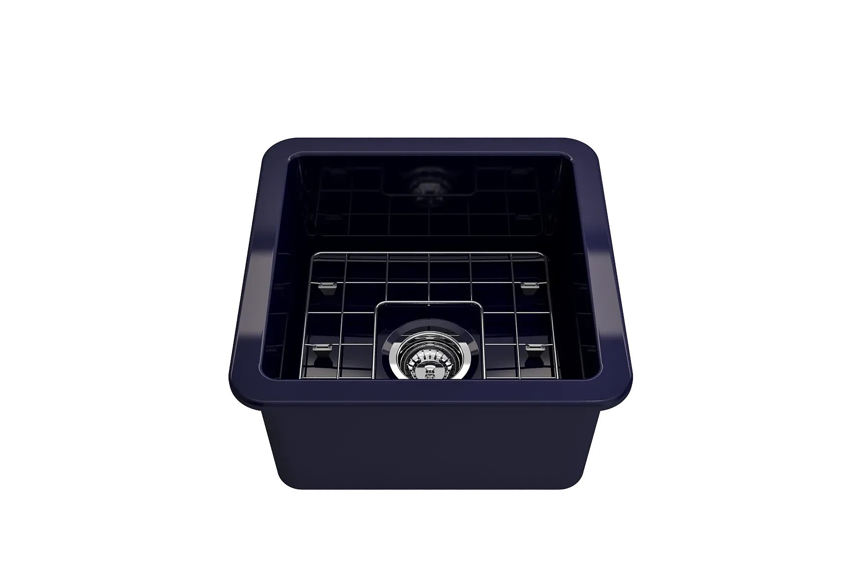 BOCCHI Sotto 18" Fireclay Undermount Single Bowl Bar Sink with Protective Bottom Grid and Strainer, Sapphire Blue, 1359-010-0120