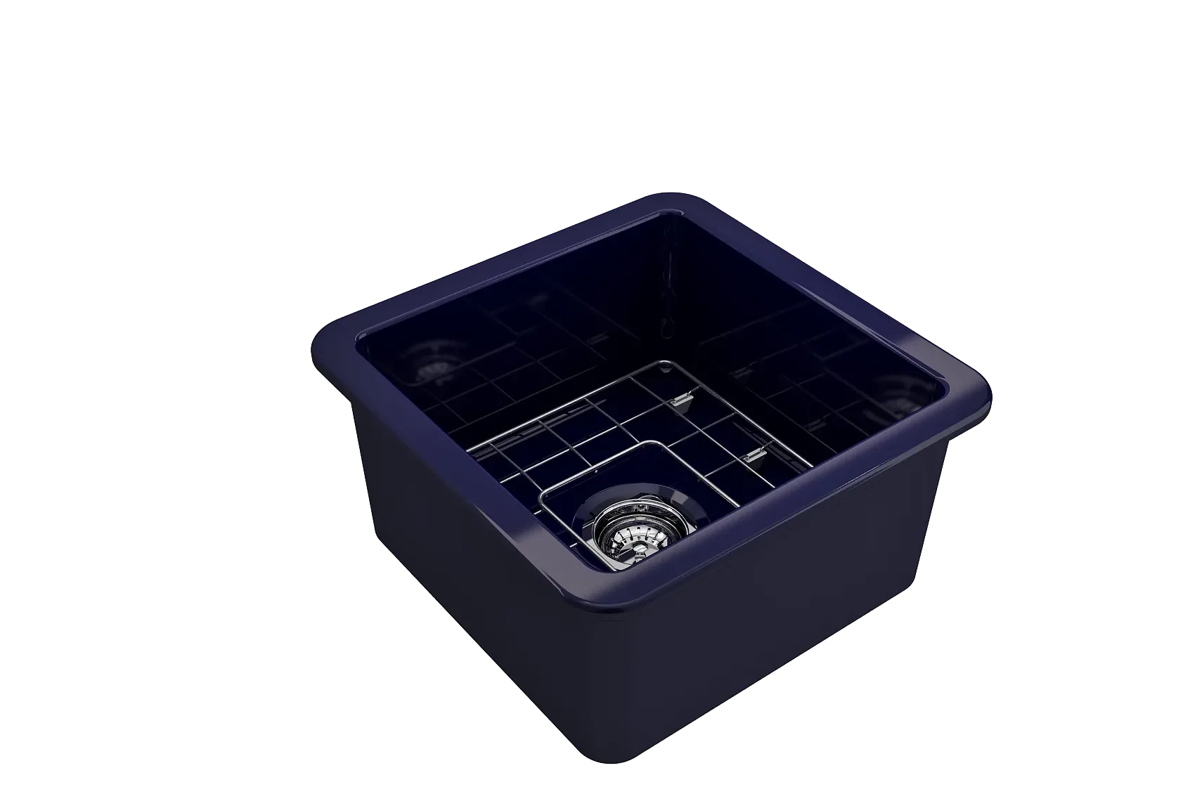BOCCHI Sotto 18" Fireclay Undermount Single Bowl Bar Sink with Protective Bottom Grid and Strainer, Sapphire Blue, 1359-010-0120