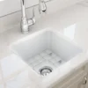 BOCCHI Sotto 18" Fireclay Undermount Single Bowl Bar Sink with Protective Bottom Grid and Strainer, Matte White, 1359-002-0120