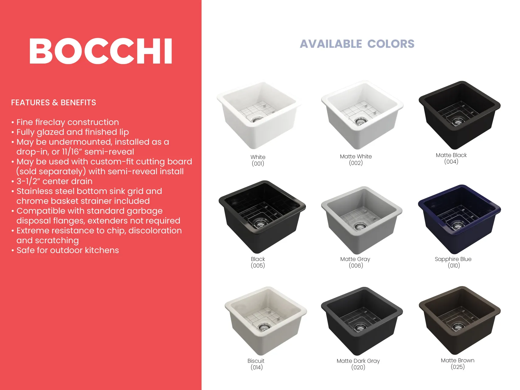 BOCCHI Sotto 18" Fireclay Undermount Single Bowl Bar Sink with Protective Bottom Grid and Strainer, Matte White, 1359-002-0120