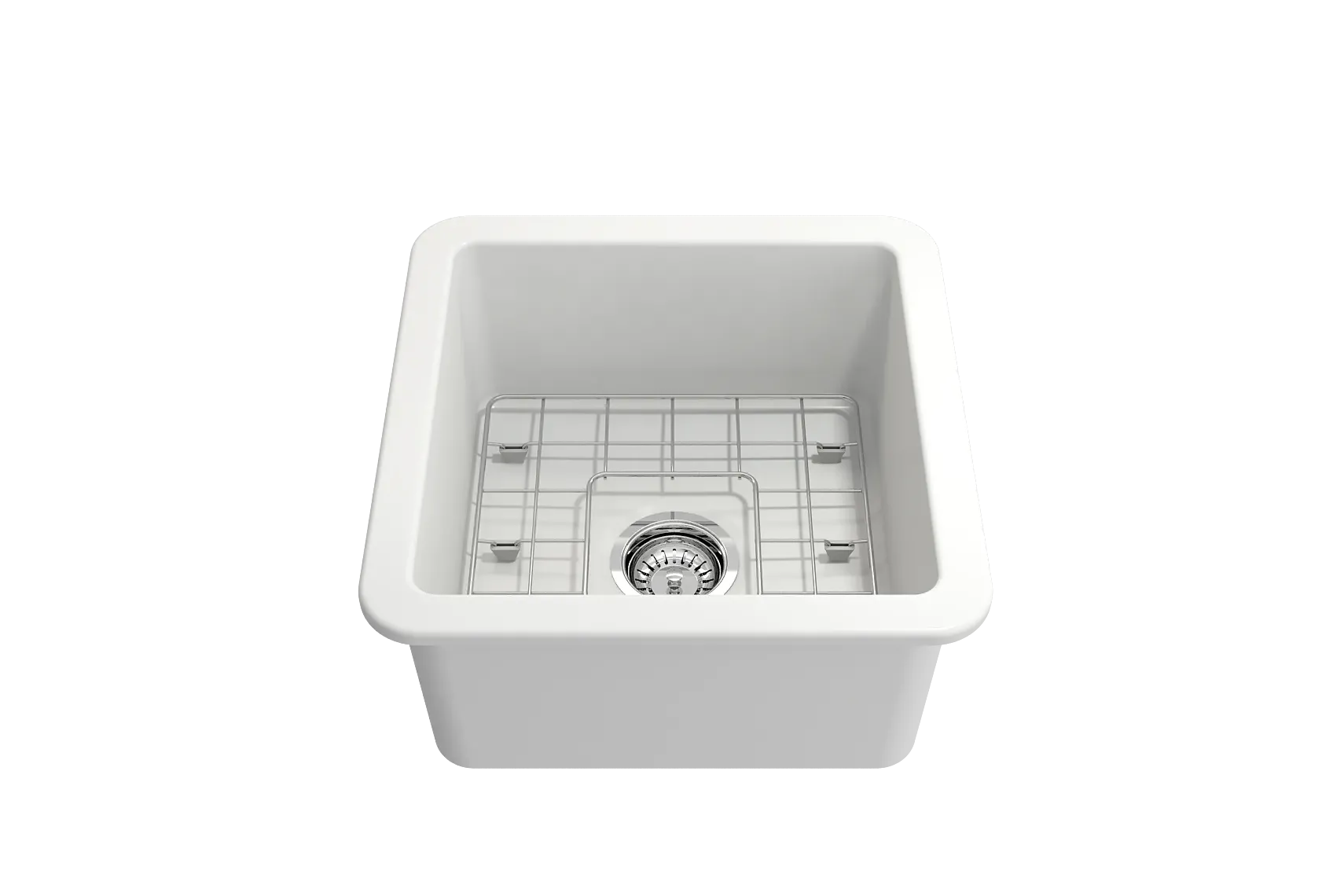 BOCCHI Sotto 18" Fireclay Undermount Single Bowl Bar Sink with Protective Bottom Grid and Strainer, Matte White, 1359-002-0120