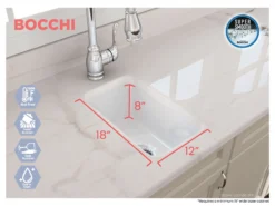 BOCCHI Sotto 12" Fireclay Undermount Single Bowl Bar Sink with Strainer, Matte White, 1358-002-0120